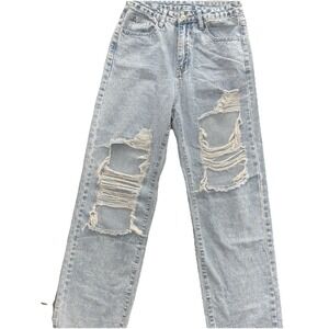 Light Wash‎ Wide Leg Distressed Jeans Size 4 Grunge Skater Urban Streetwear